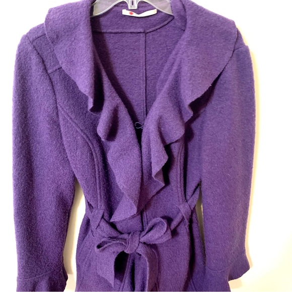 Xanaka 100% Wool Ruffled Shawl Cardigan/Sweater - Purple - Size 8 - Picture 4 of 11